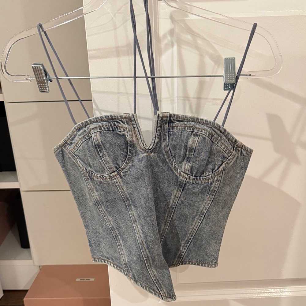 Lioness Del Gato corset faded denim new with tags